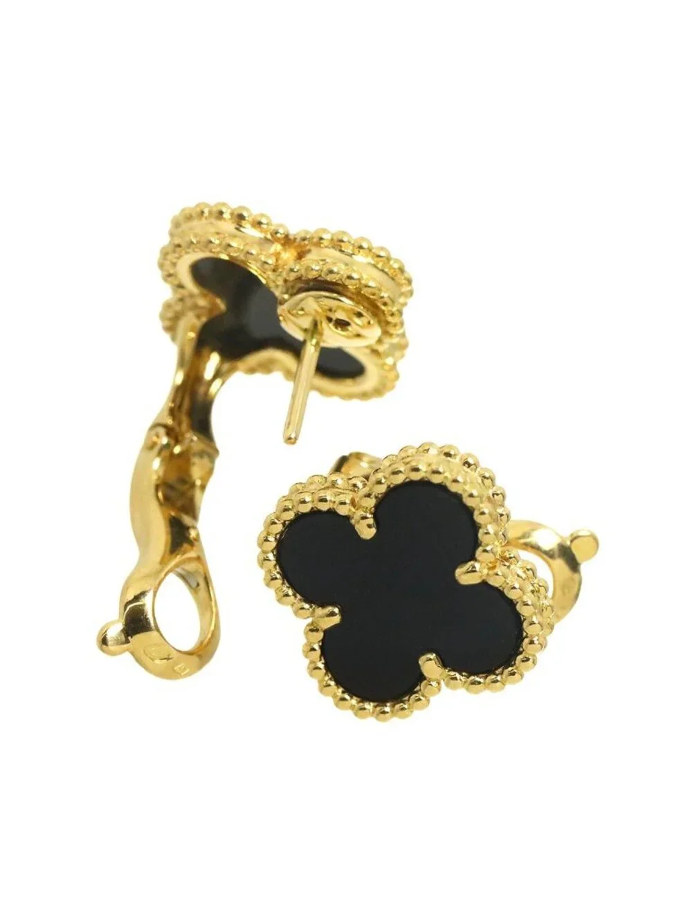 Van Cleef & Arpels Vintage Alhambra Onyx Earrings 18K YG